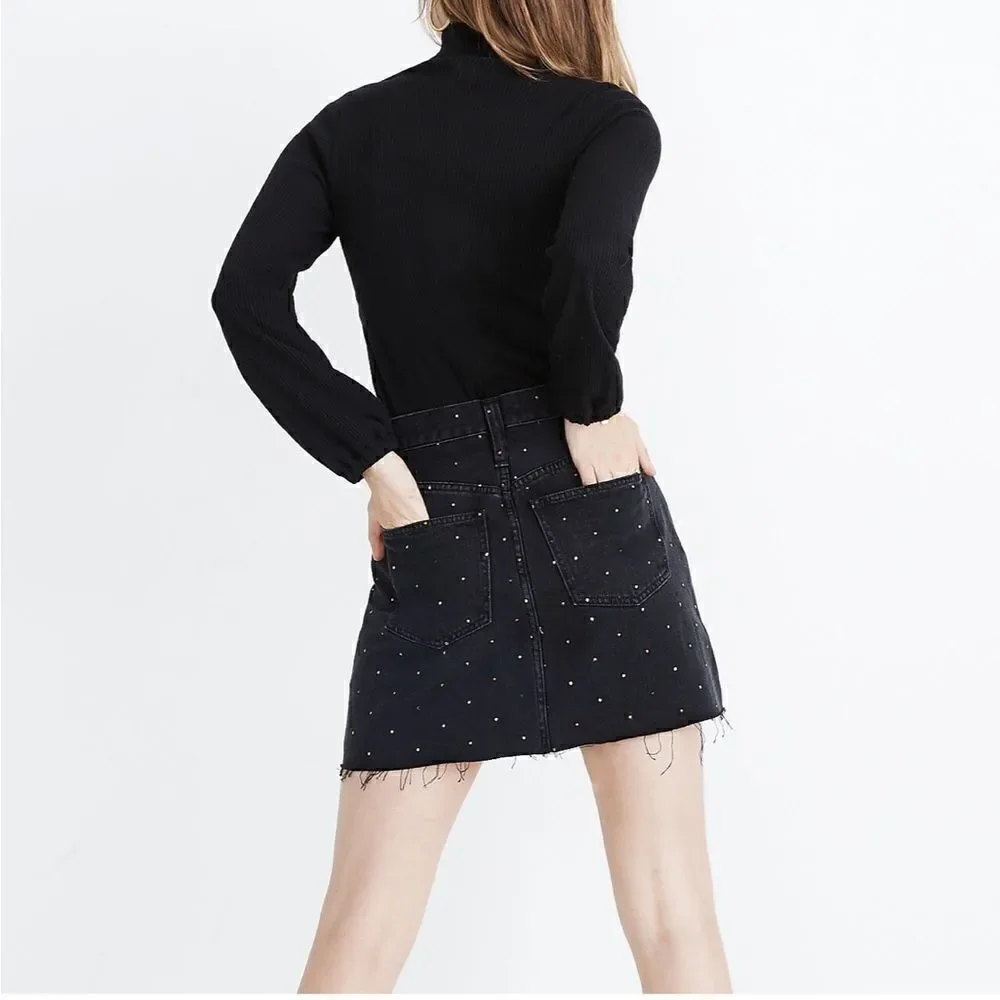 NWT Madewell Black Mini Jean Skirt with Dots - Size 25 - Picture 2 of 16
